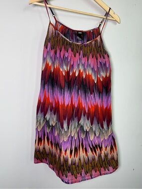 H&M Purple Orange Feather Print Boho Cottagecore Resort Cami Slip Dress Size 6